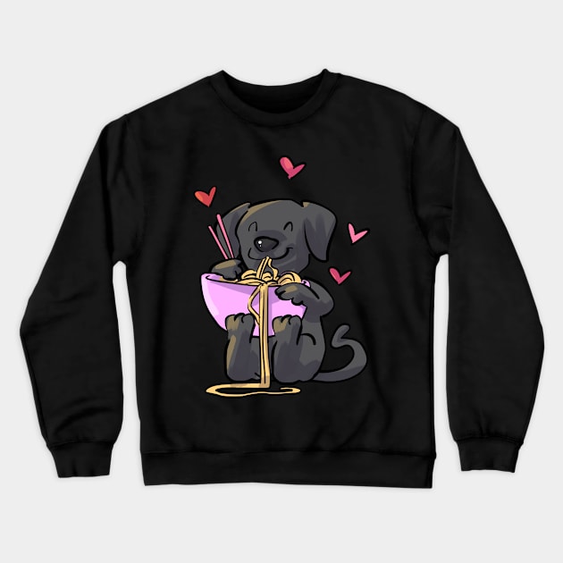 Lab Black Puppy Dog Eating Noodles Crewneck Sweatshirt by GeekyFairy